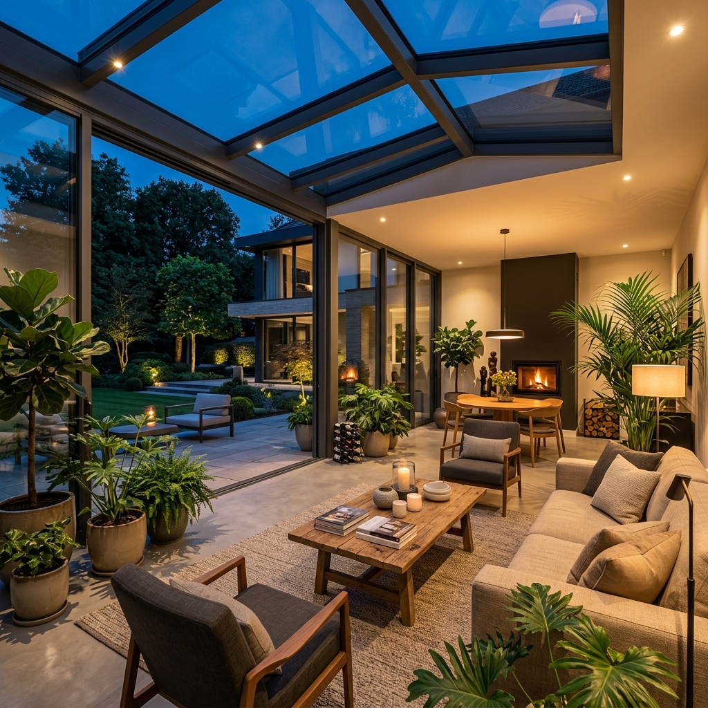 Luxuriöser Wintergarten mit Glasfront und Aluminium-Rahmen